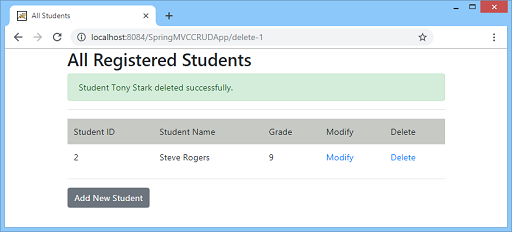springmvc-crud-app Delete Student Success